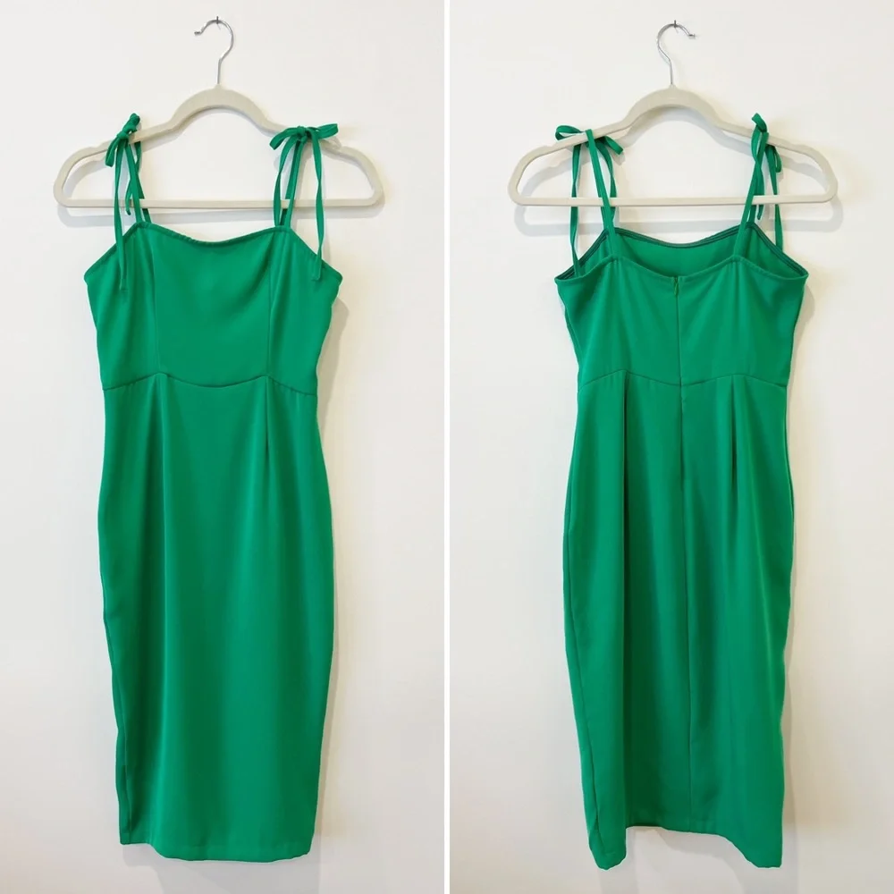 Superdown Kendall Tie Strap Midi Dress Empire Waist Sheath Bodycon Green S - Picture 4 of 7